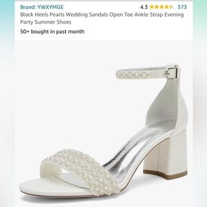 Block Heels Pearls Wedding Sandals Open Toe Ankle Strap